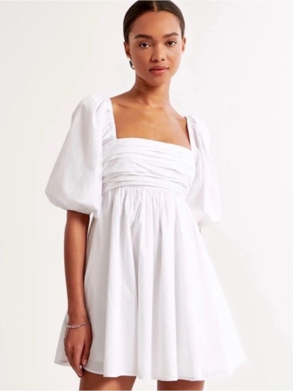 Abercrombie and Fitch White Puff-Sleeve Square-Neck Mini Dress